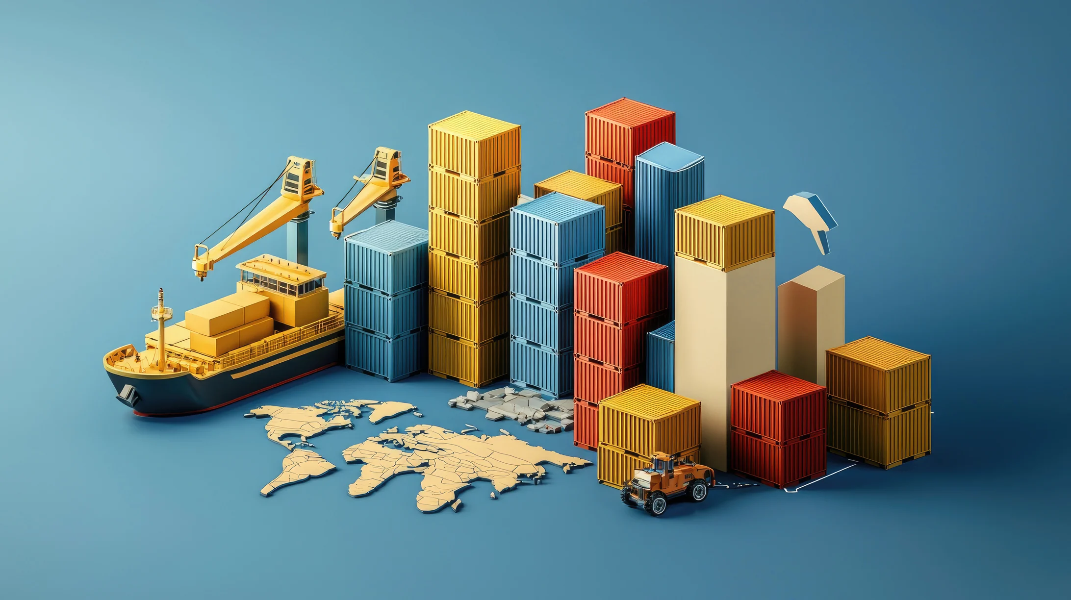 Cargo ship and containers representing international trade